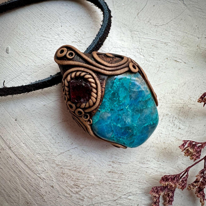 Chrysocolla and Rhodolite Garnet Necklace - FairyGardenGlow