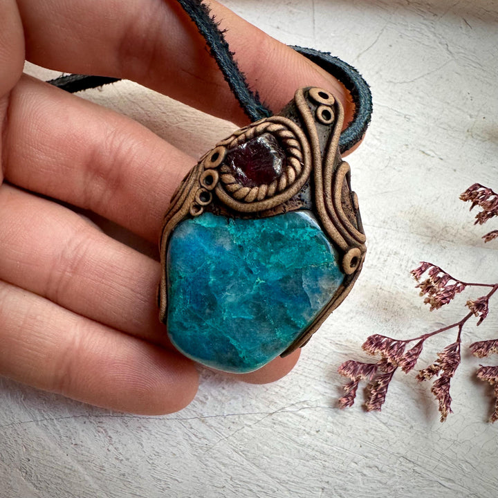 Chrysocolla and Rhodolite Garnet Necklace - FairyGardenGlow