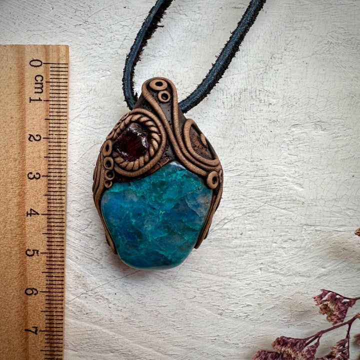 Chrysocolla and Rhodolite Garnet Necklace - FairyGardenGlow