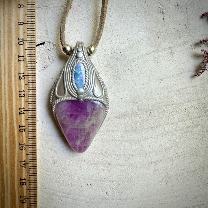 Kunzite and Australian Opal Necklace - FairyGardenGlow
