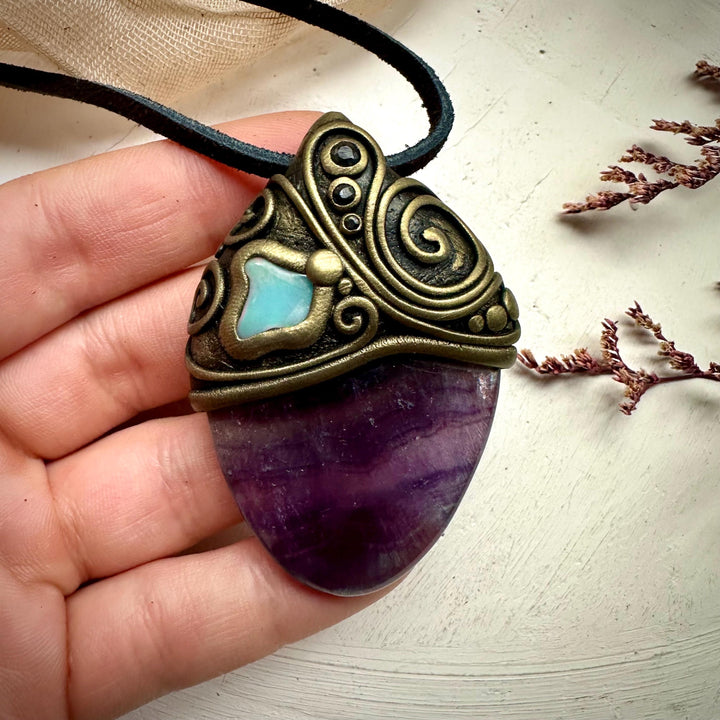 Rainbow Fluorite Opal and Blue Sapphire Necklace - FairyGardenGlow