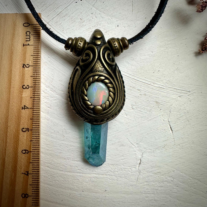 Aqua Aura Quartz and Australian Opal Necklace - FairyGardenGlow