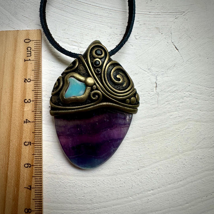 Rainbow Fluorite Opal and Blue Sapphire Necklace - FairyGardenGlow