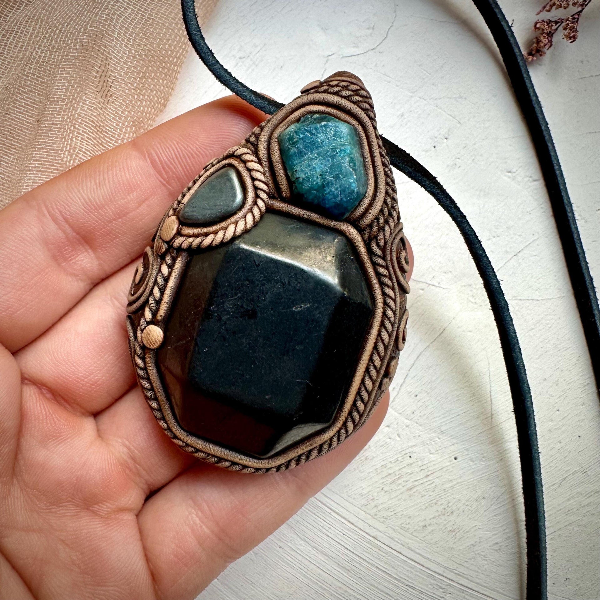 Shungite Blue Apatite and Hematite Necklace - FairyGardenGlow