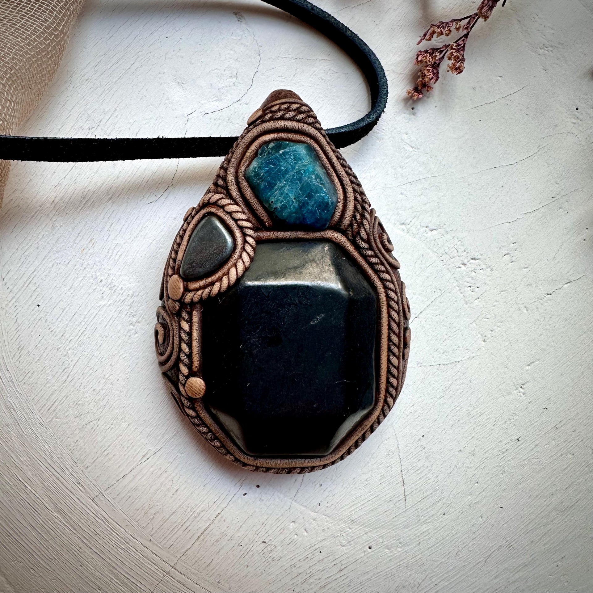 Shungite Blue Apatite and Hematite Necklace - FairyGardenGlow