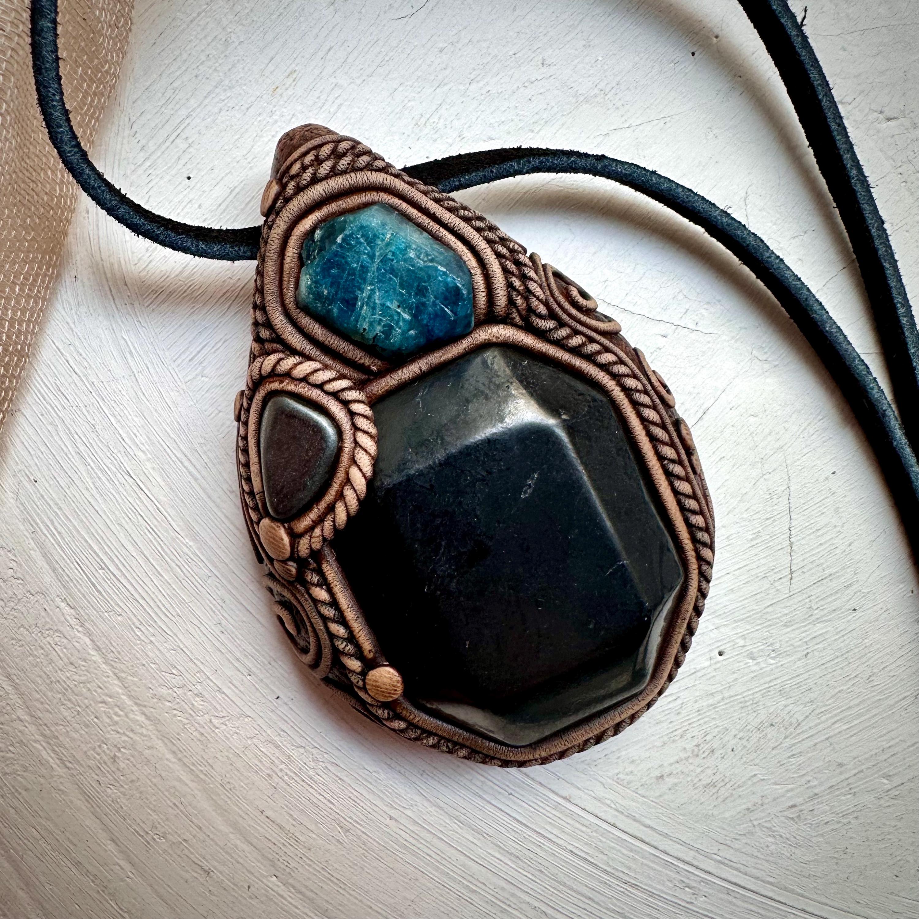 Shungite Blue Apatite and Hematite Necklace - FairyGardenGlow