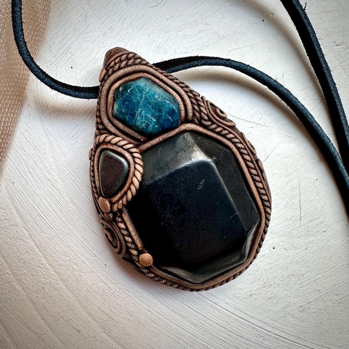 Shungite Blue Apatite and Hematite Necklace - FairyGardenGlow