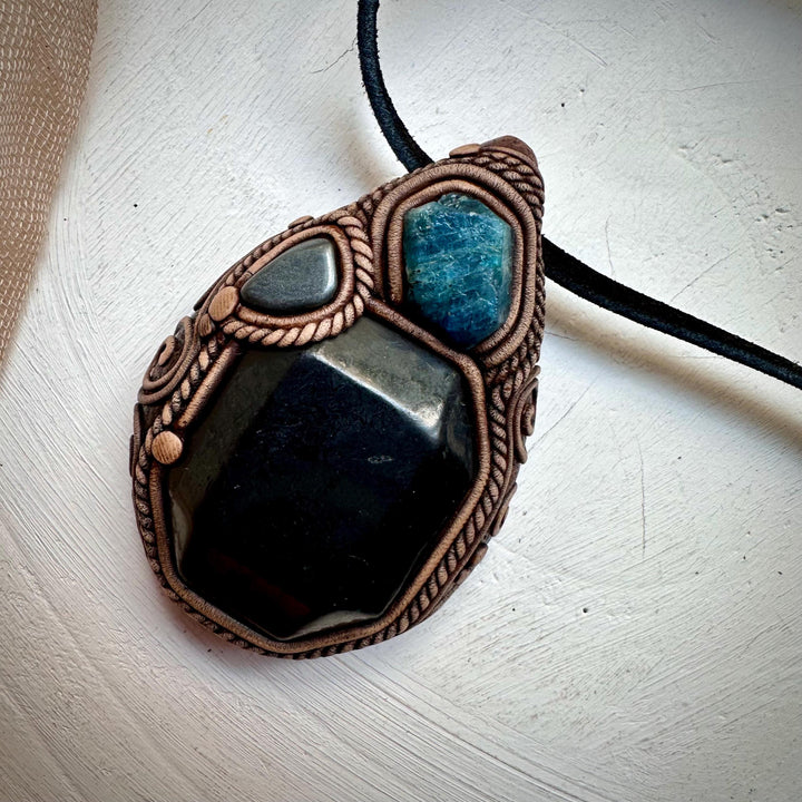 Shungite Blue Apatite and Hematite Necklace - FairyGardenGlow
