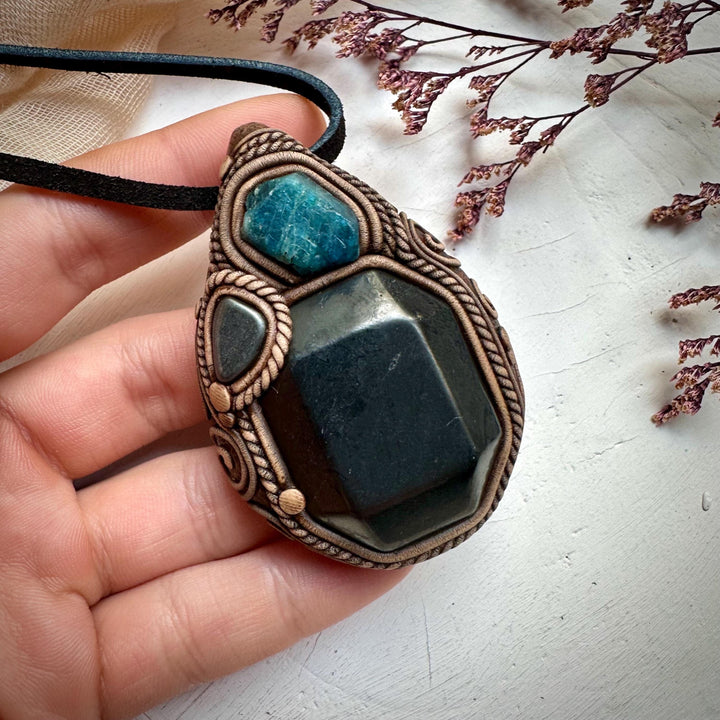Shungite Blue Apatite and Hematite Necklace - FairyGardenGlow