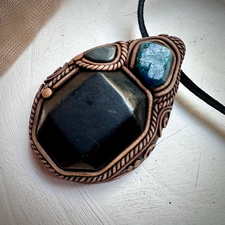 Shungite Blue Apatite and Hematite Necklace - FairyGardenGlow