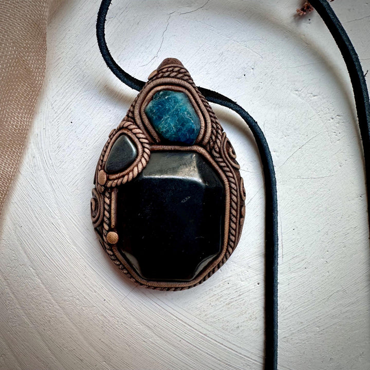 Shungite Blue Apatite and Hematite Necklace - FairyGardenGlow