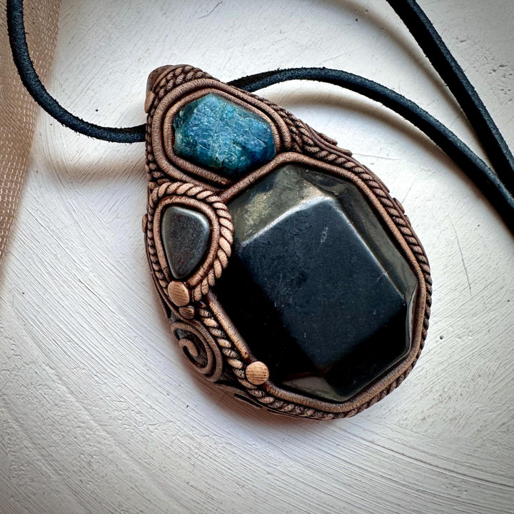 Shungite Blue Apatite and Hematite Necklace - FairyGardenGlow