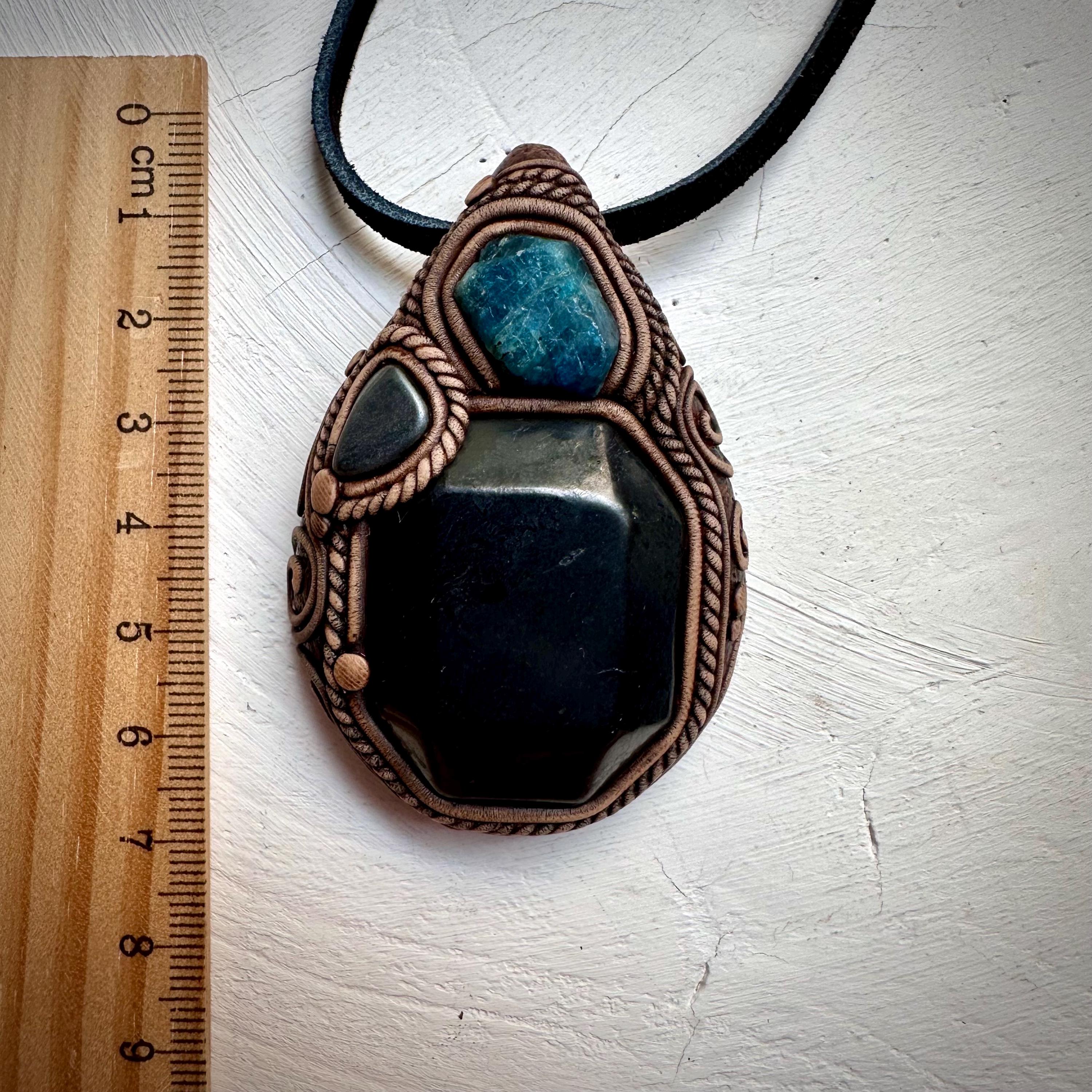 Shungite Blue Apatite and Hematite Necklace - FairyGardenGlow