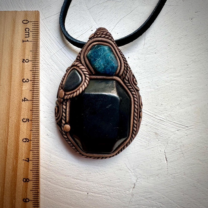 Shungite Blue Apatite and Hematite Necklace - FairyGardenGlow