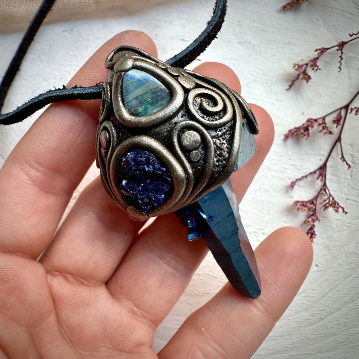 Cobalt Aura Quartz with Azurite and Boulder Opal - FairyGardenGlow