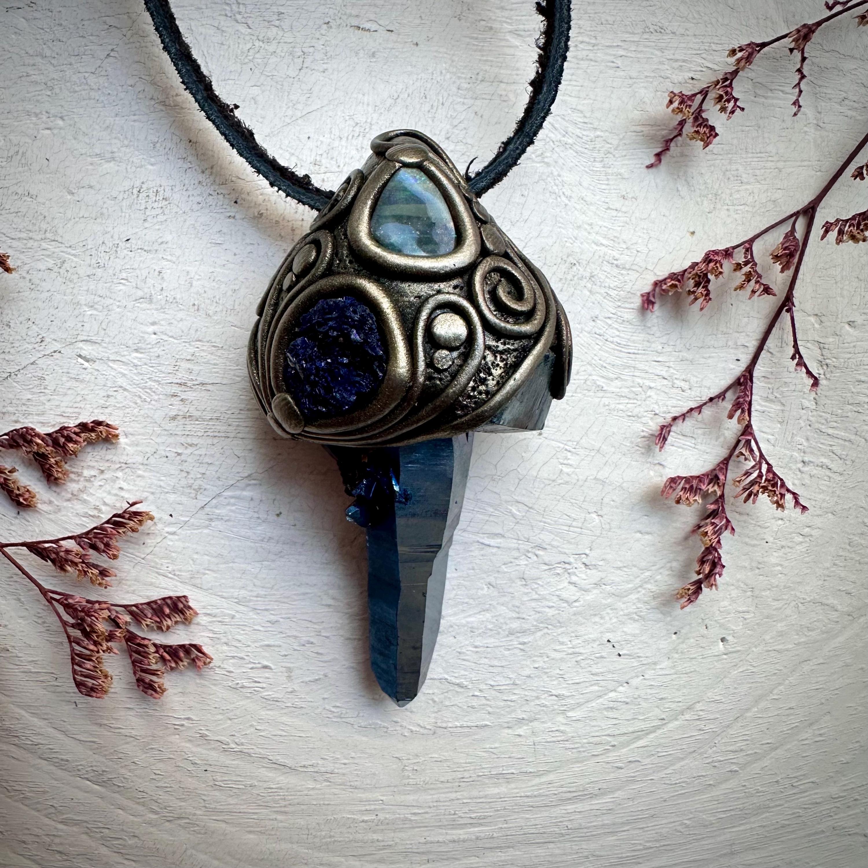 Cobalt Aura Quartz with Azurite and Boulder Opal - FairyGardenGlow