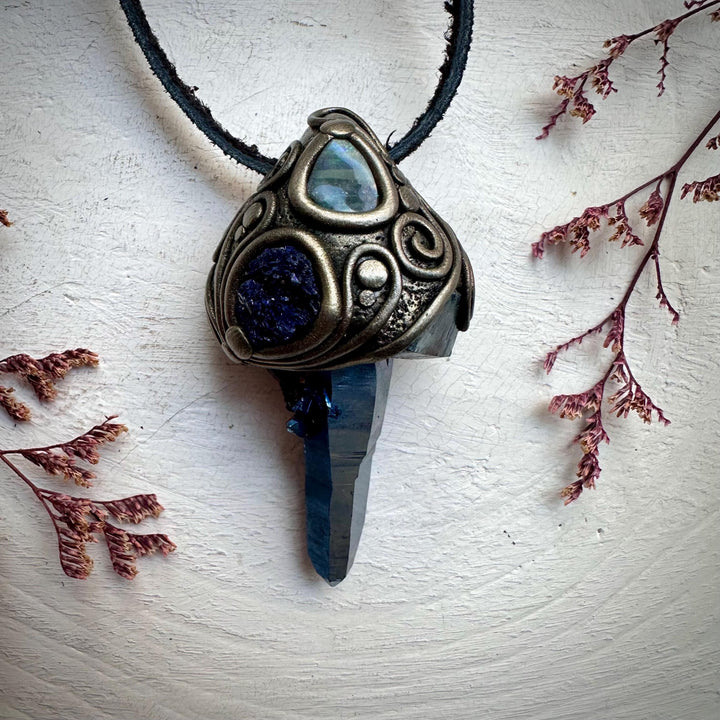 Cobalt Aura Quartz with Azurite and Boulder Opal - FairyGardenGlow