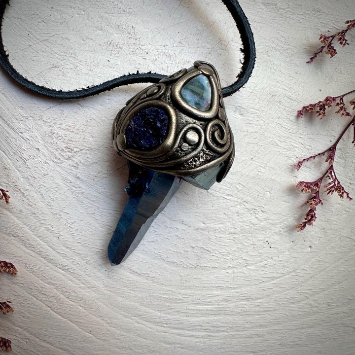 Cobalt Aura Quartz with Azurite and Boulder Opal - FairyGardenGlow