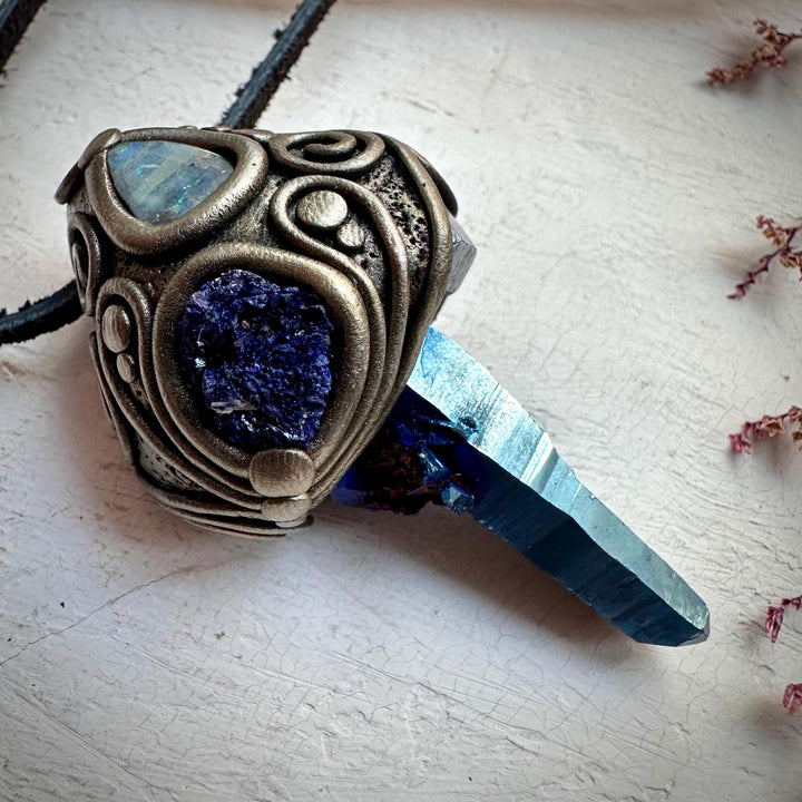 Cobalt Aura Quartz with Azurite and Boulder Opal - FairyGardenGlow