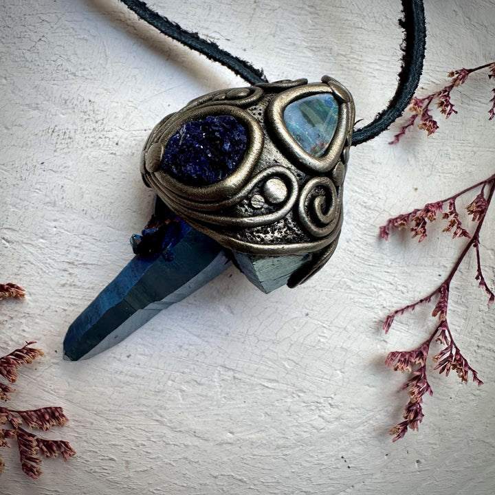 Cobalt Aura Quartz with Azurite and Boulder Opal - FairyGardenGlow