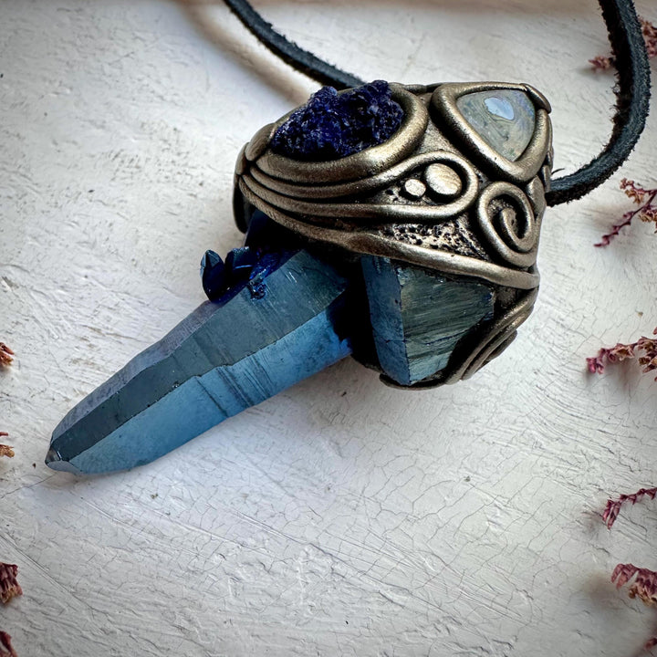 Cobalt Aura Quartz with Azurite and Boulder Opal - FairyGardenGlow