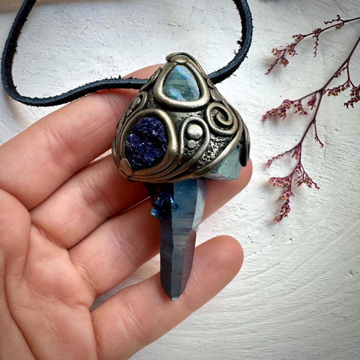 Cobalt Aura Quartz with Azurite and Boulder Opal - FairyGardenGlow