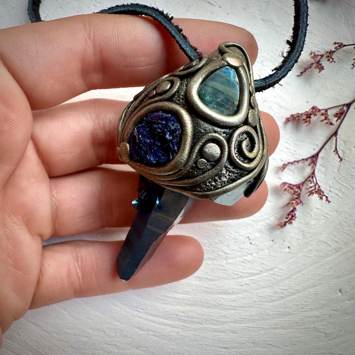 Cobalt Aura Quartz with Azurite and Boulder Opal - FairyGardenGlow