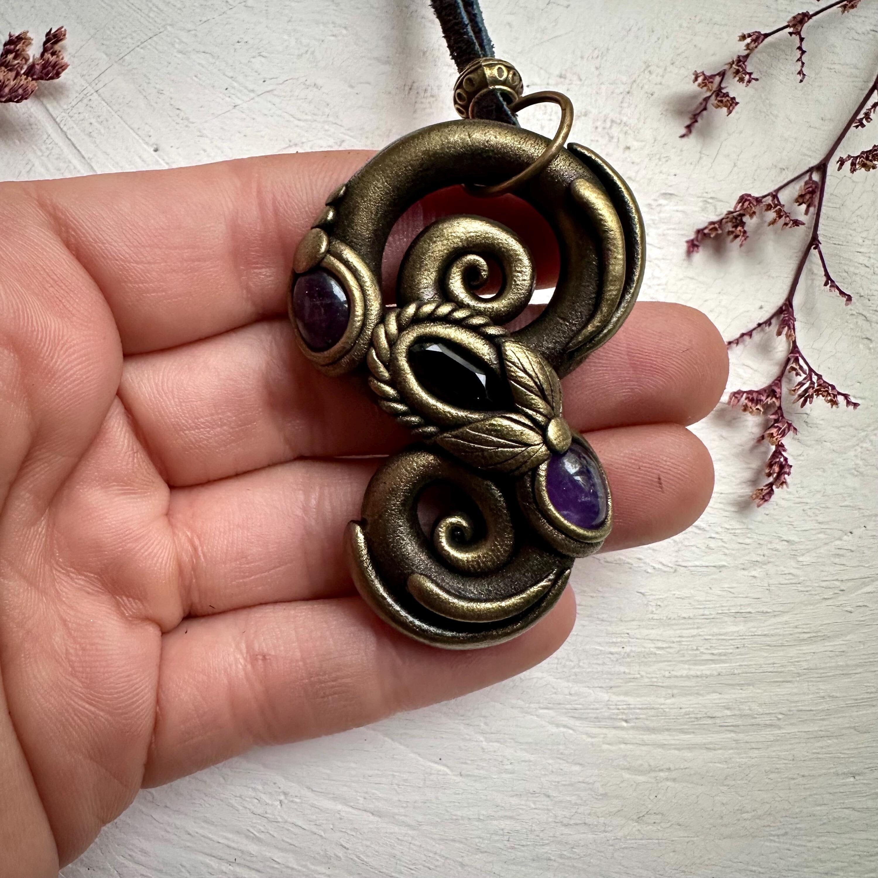 Amethyst and Smoky Quartz Pendant - FairyGardenGlow