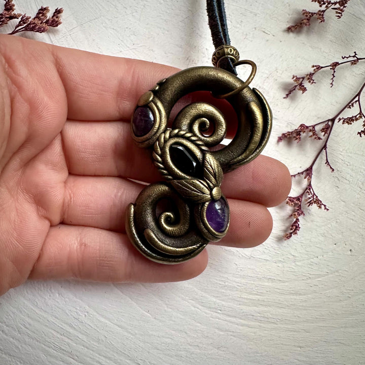 Amethyst and Smoky Quartz Pendant - FairyGardenGlow