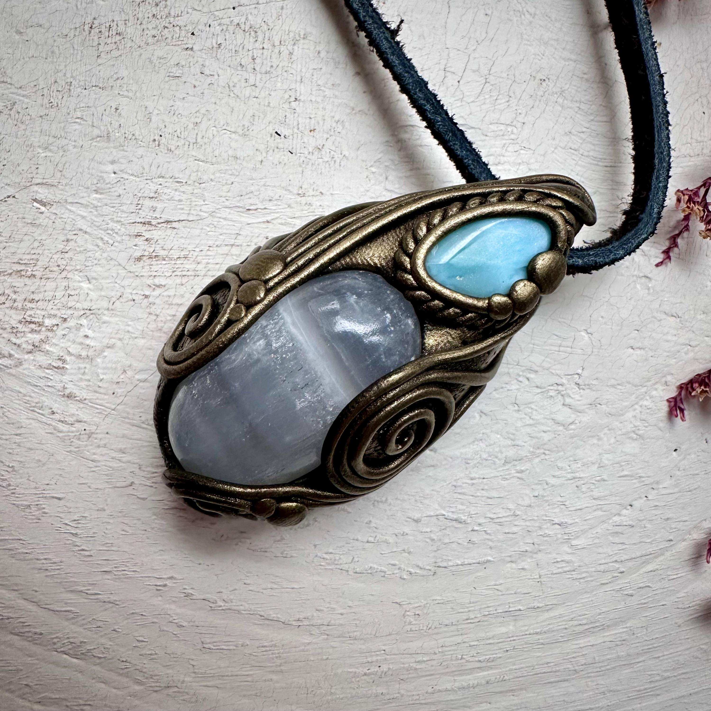 Mango Calcite and Larimar Necklace - FairyGardenGlow