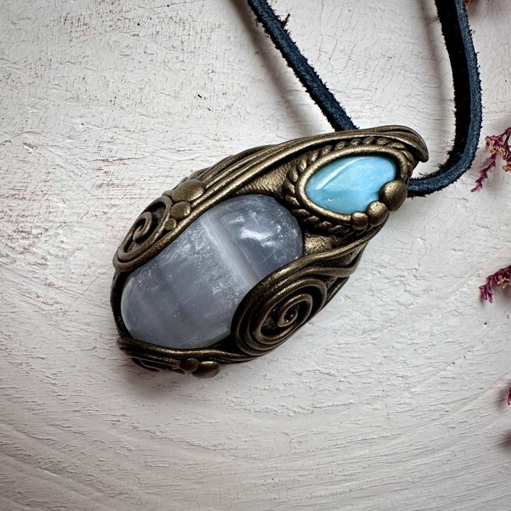 Mango Calcite and Larimar Necklace - FairyGardenGlow