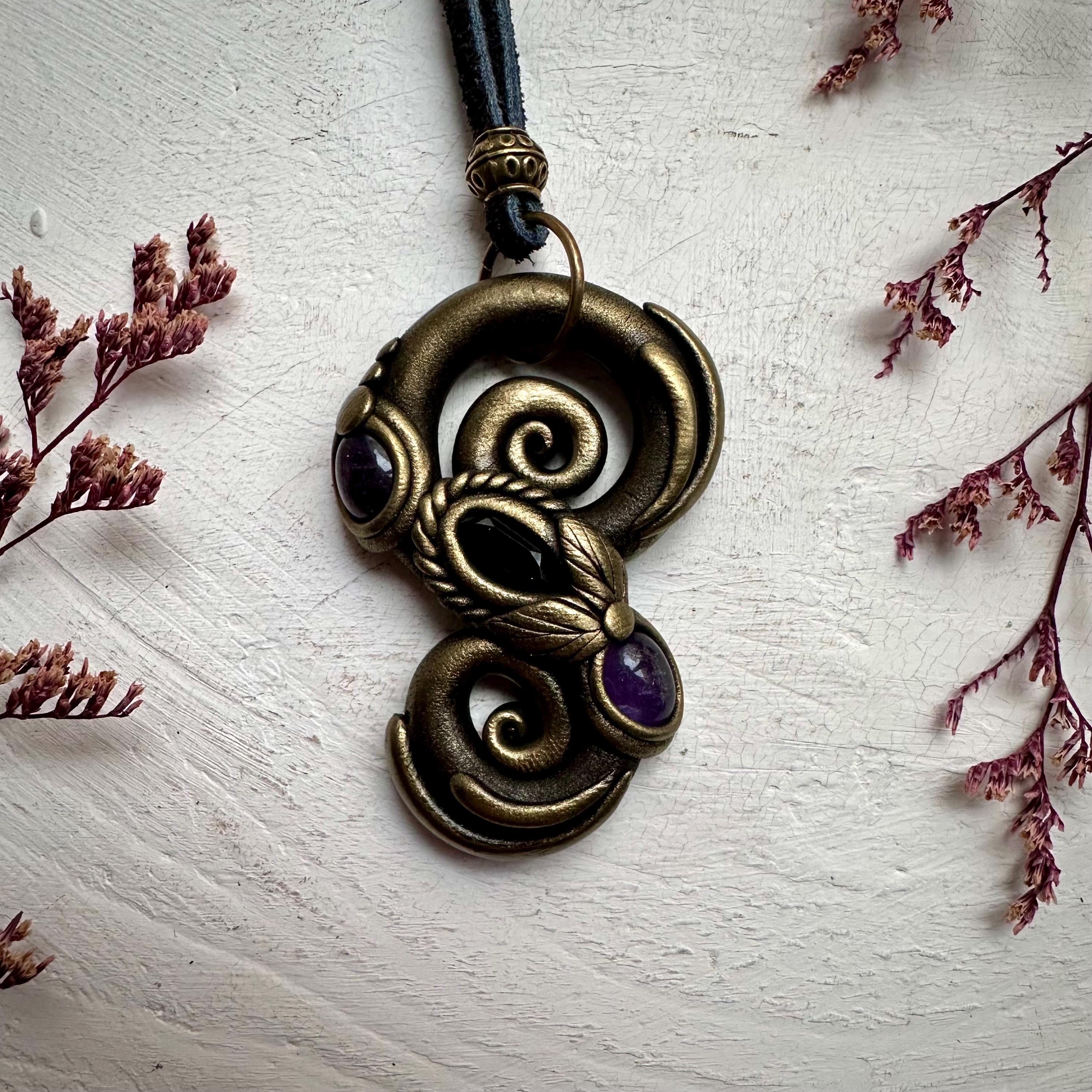 Amethyst and Smoky Quartz Pendant - FairyGardenGlow
