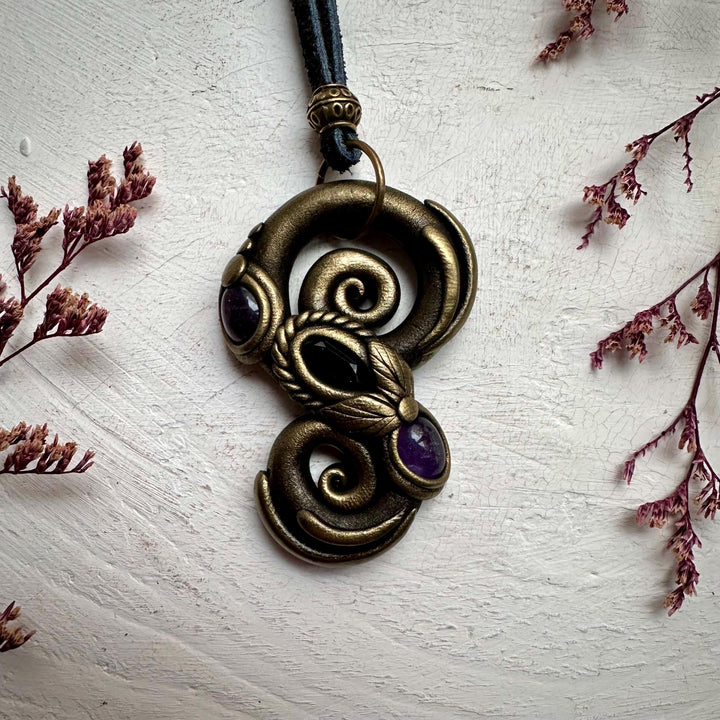 Amethyst and Smoky Quartz Pendant - FairyGardenGlow