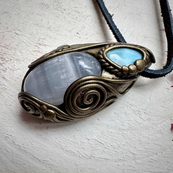 Mango Calcite and Larimar Necklace - FairyGardenGlow