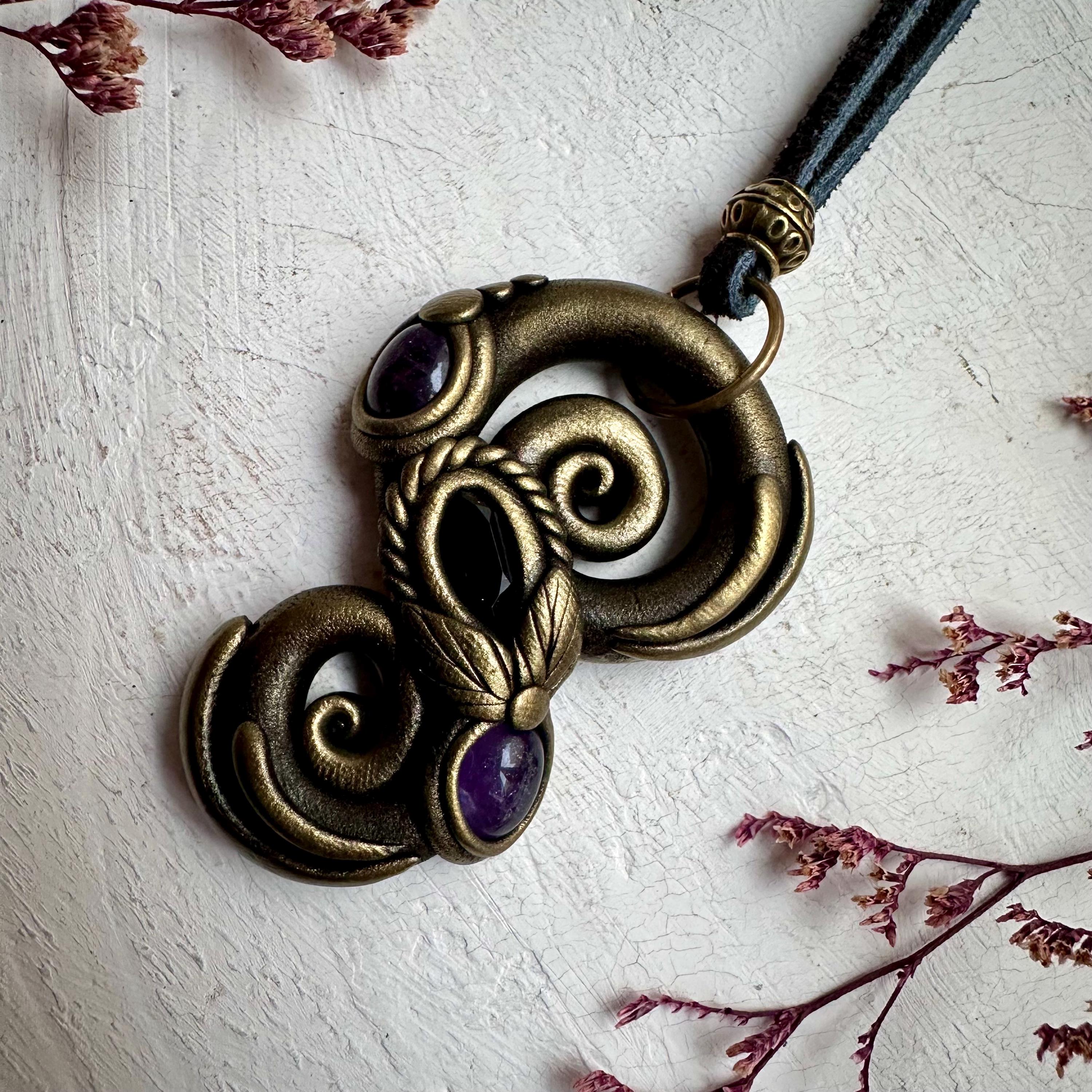 Amethyst and Smoky Quartz Pendant - FairyGardenGlow