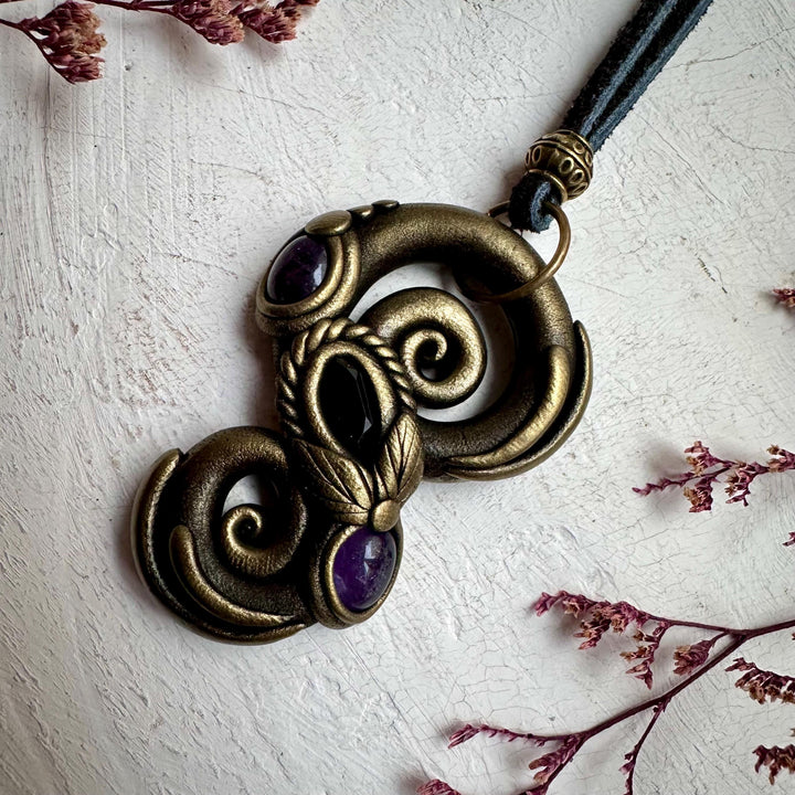 Amethyst and Smoky Quartz Pendant - FairyGardenGlow