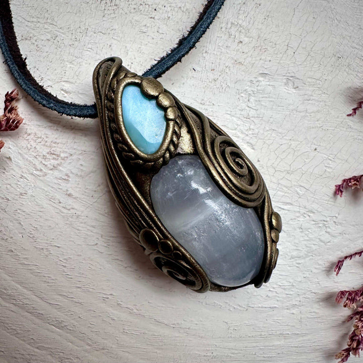 Mango Calcite and Larimar Necklace - FairyGardenGlow