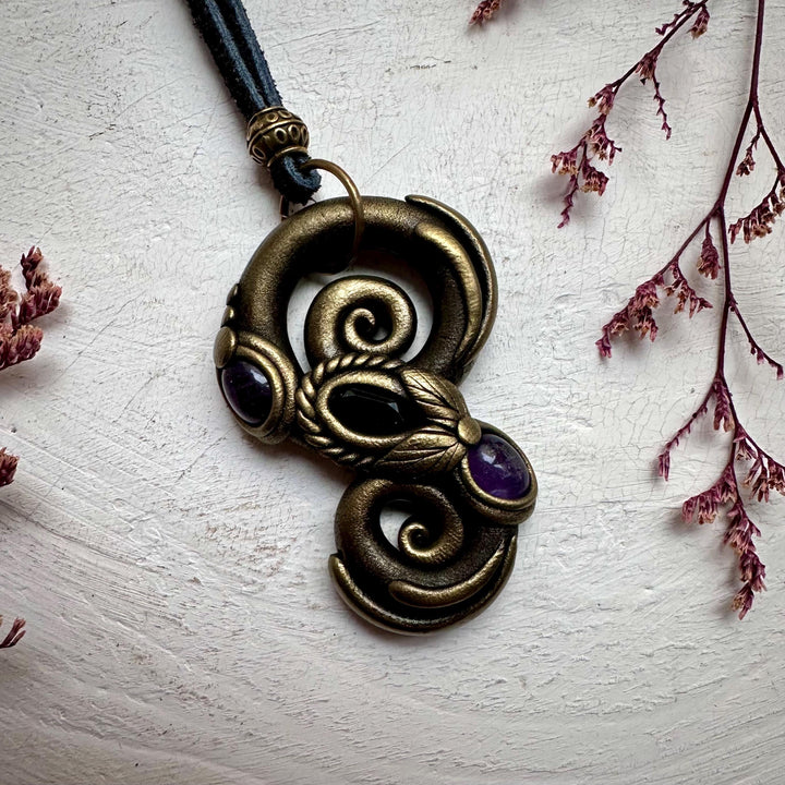Amethyst and Smoky Quartz Pendant - FairyGardenGlow
