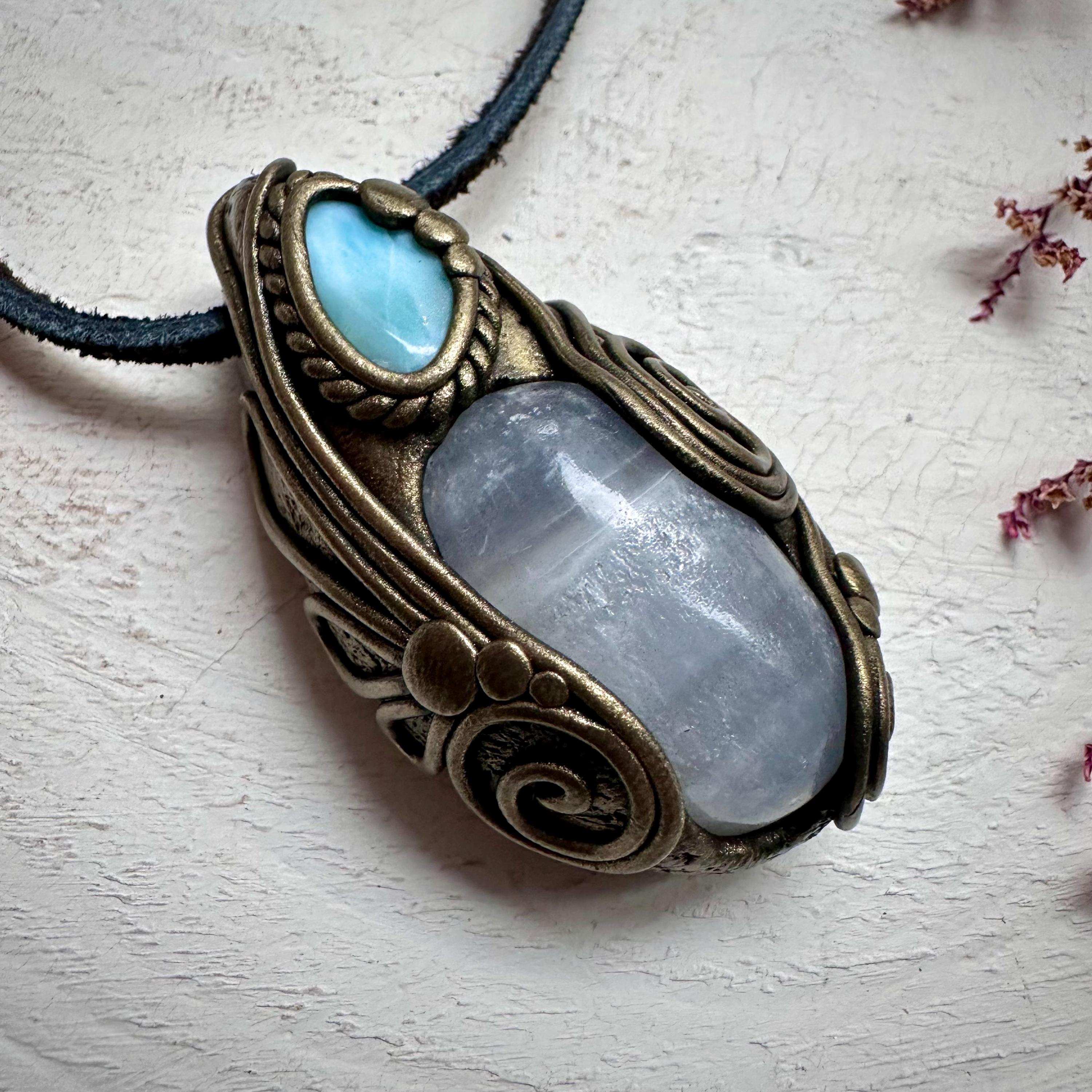 Mango Calcite and Larimar Necklace - FairyGardenGlow