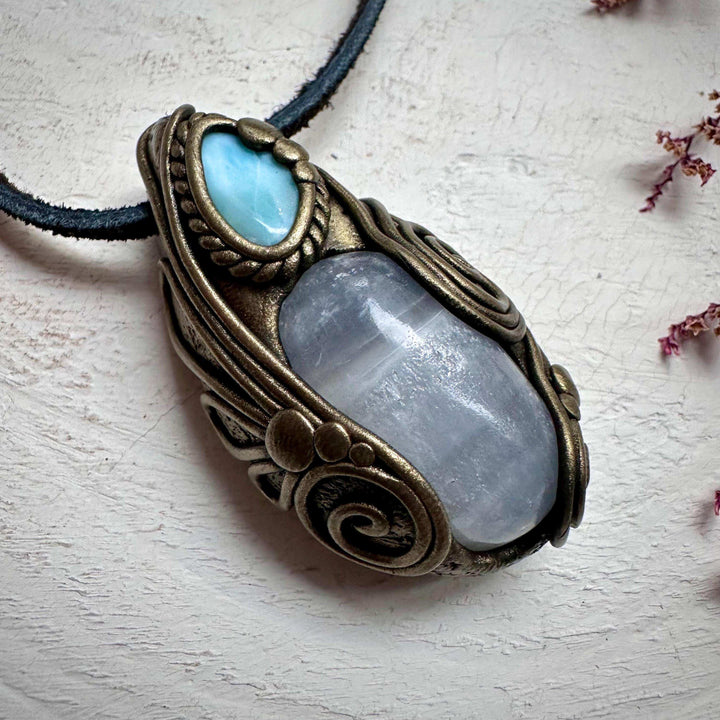 Mango Calcite and Larimar Necklace - FairyGardenGlow