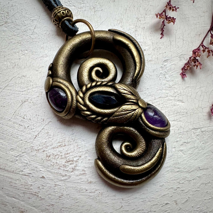 Amethyst and Smoky Quartz Pendant - FairyGardenGlow