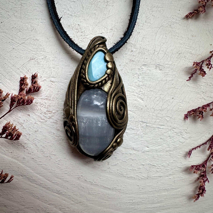 Mango Calcite and Larimar Necklace - FairyGardenGlow