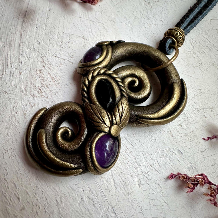 Amethyst and Smoky Quartz Pendant - FairyGardenGlow