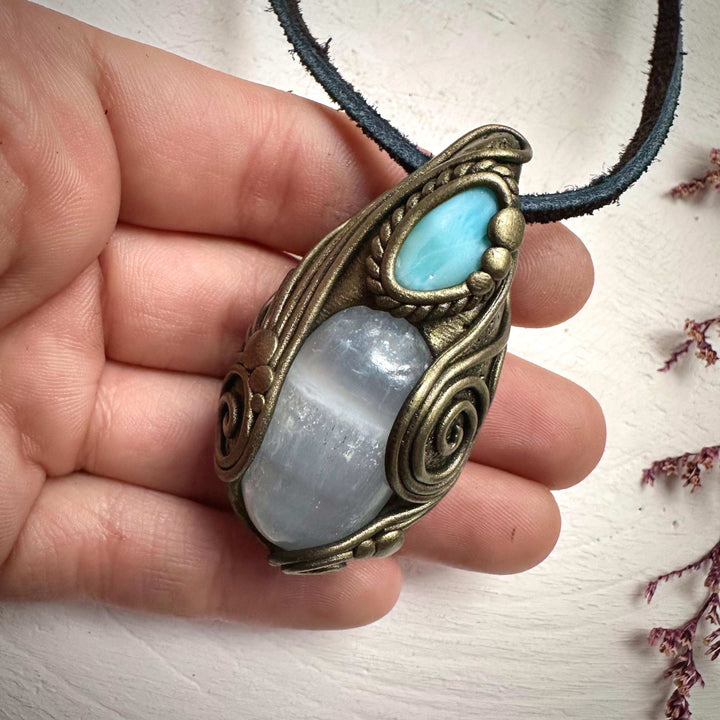 Mango Calcite and Larimar Necklace - FairyGardenGlow