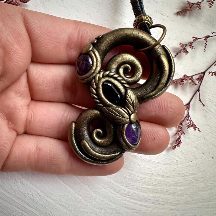 Amethyst and Smoky Quartz Pendant - FairyGardenGlow