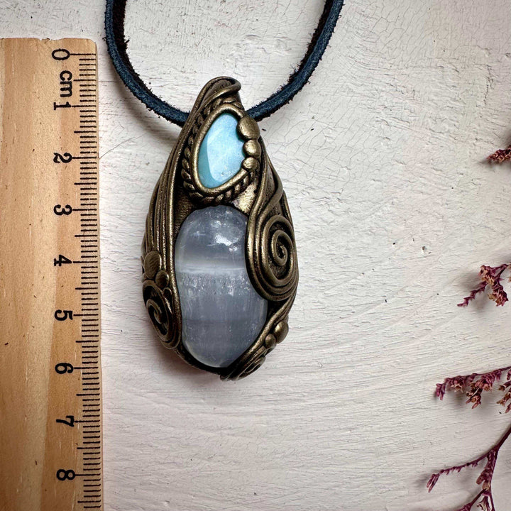 Mango Calcite and Larimar Necklace - FairyGardenGlow