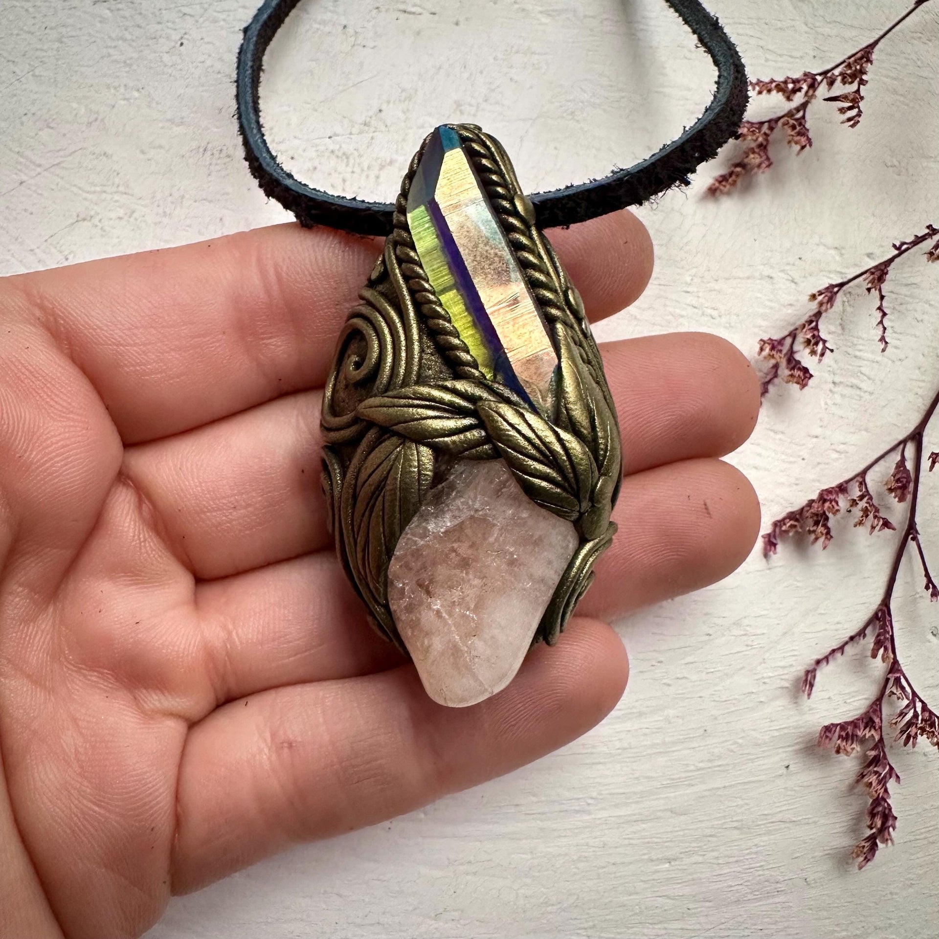 Angel Aura Quartz and Morganite Necklace