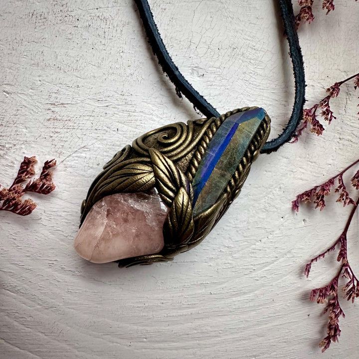 Angel Aura Quartz and Morganite Necklace - FairyGardenGlow