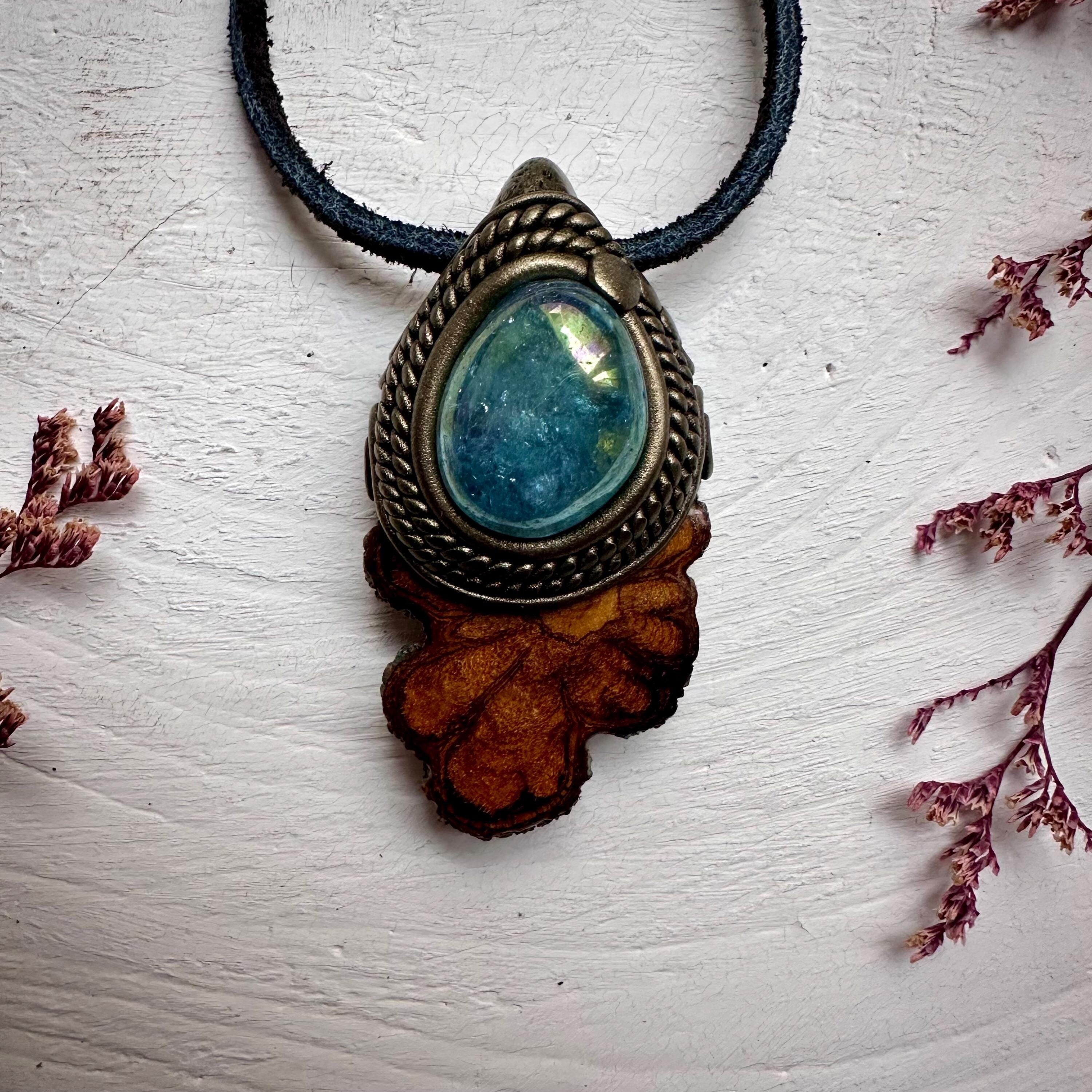 Ayahuasca Vine and Aqua Aura Quartz Necklace - FairyGardenGlow