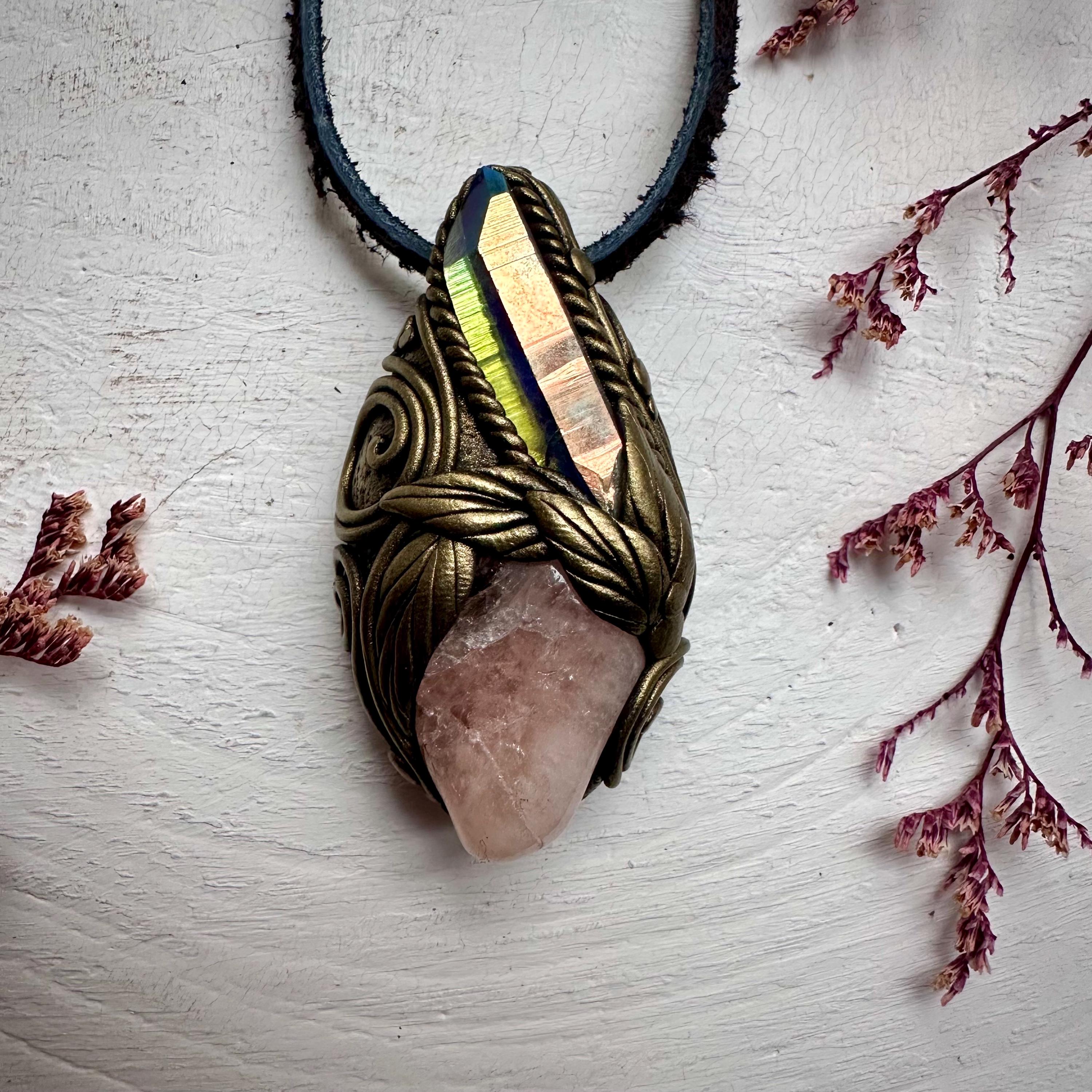 Angel Aura Quartz and Morganite Necklace - FairyGardenGlow
